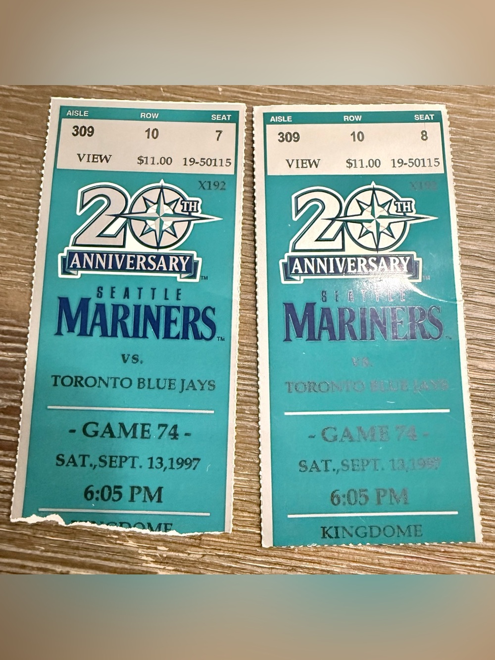 Seattle Mariners vs Toronto Blue Jays Sept 13, 1997 Game 74 Ticket Stubs Vintage